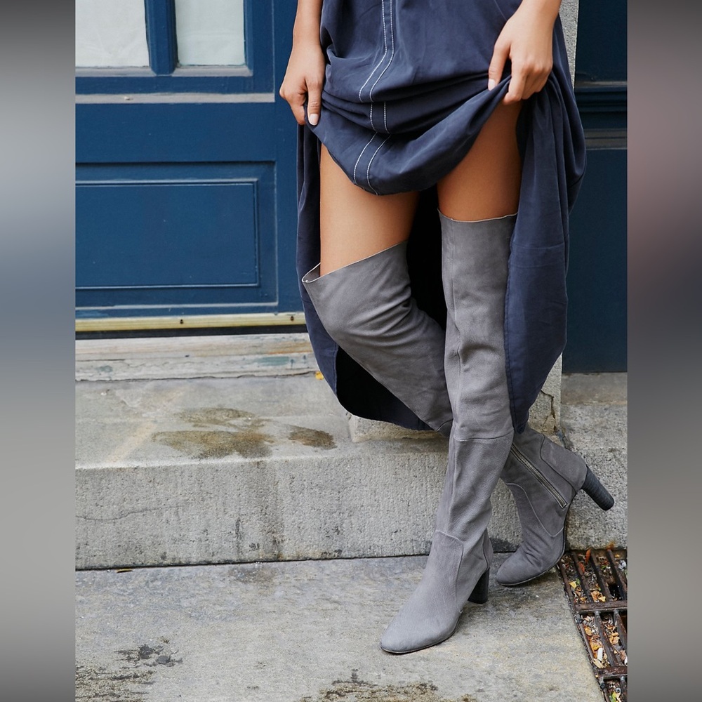 Free People Women's Porter Over-the-Knee Gray Luxe Leather Boots